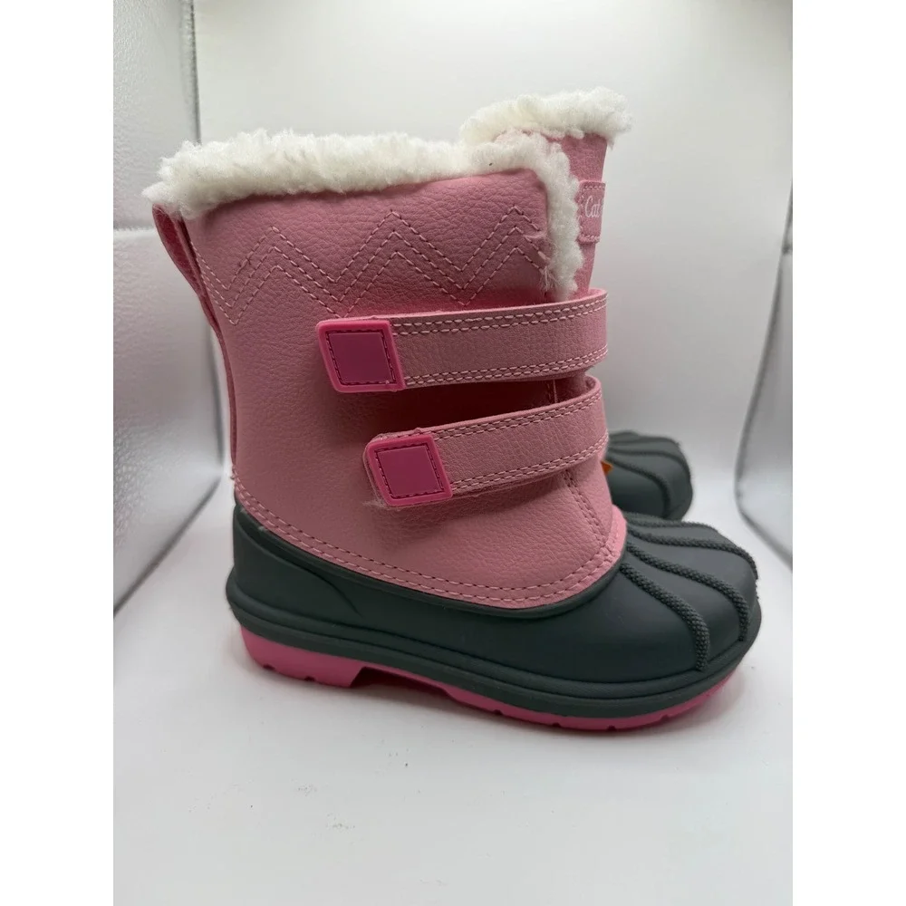Cat & Jack Girls Pink Gray Waterproof Winter Snow Boots Faux Fur Size 9 NWT